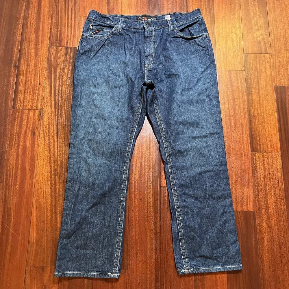 Ariat Jeans Mens 40x32 M4 Relaxed Boot Cut Blue Dark Wash Work MINT EXCELLENT